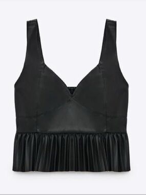 Zara Black Faux Leather Peplum Top